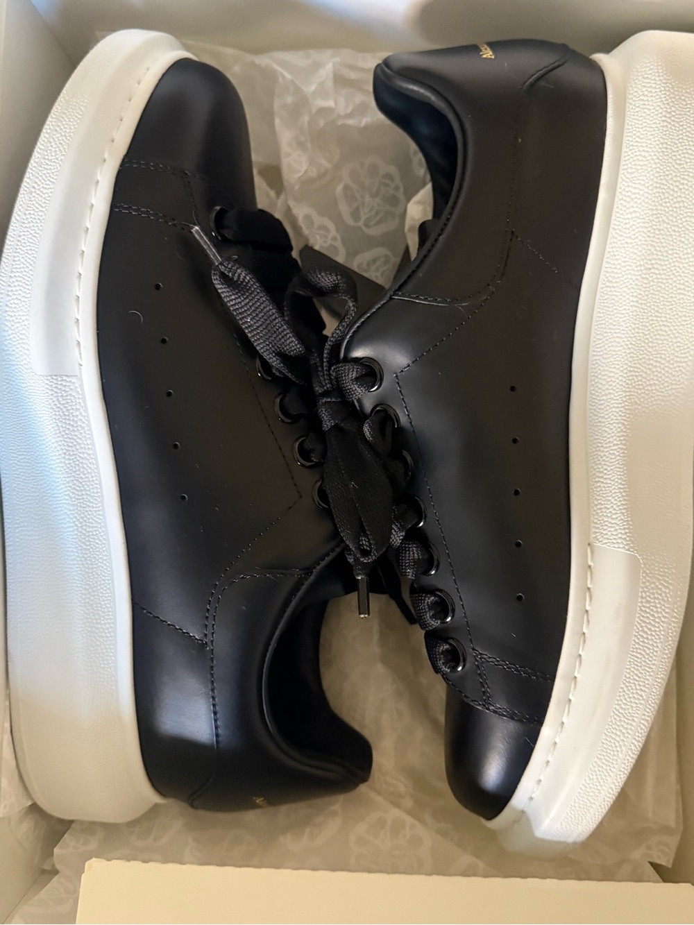 Alexander McQueen Black Leather Platform Sneakers with White Sole